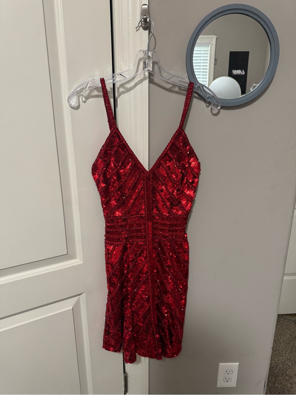 Sherri Hill Red Sequin Spaghetti Strap Mini Dress